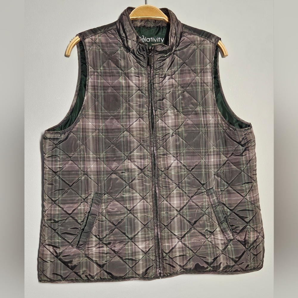 Relativity Women's Olive Green/Gray Quilted Vest, Sz XL